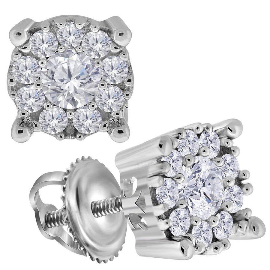 14kt White Gold Womens Round Diamond Halo Earrings 3/4 Cttw