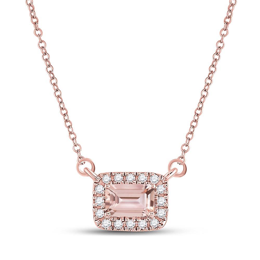 10kt Rose Gold Womens Emerald Morganite Solitaire Necklace 5/8 Cttw
