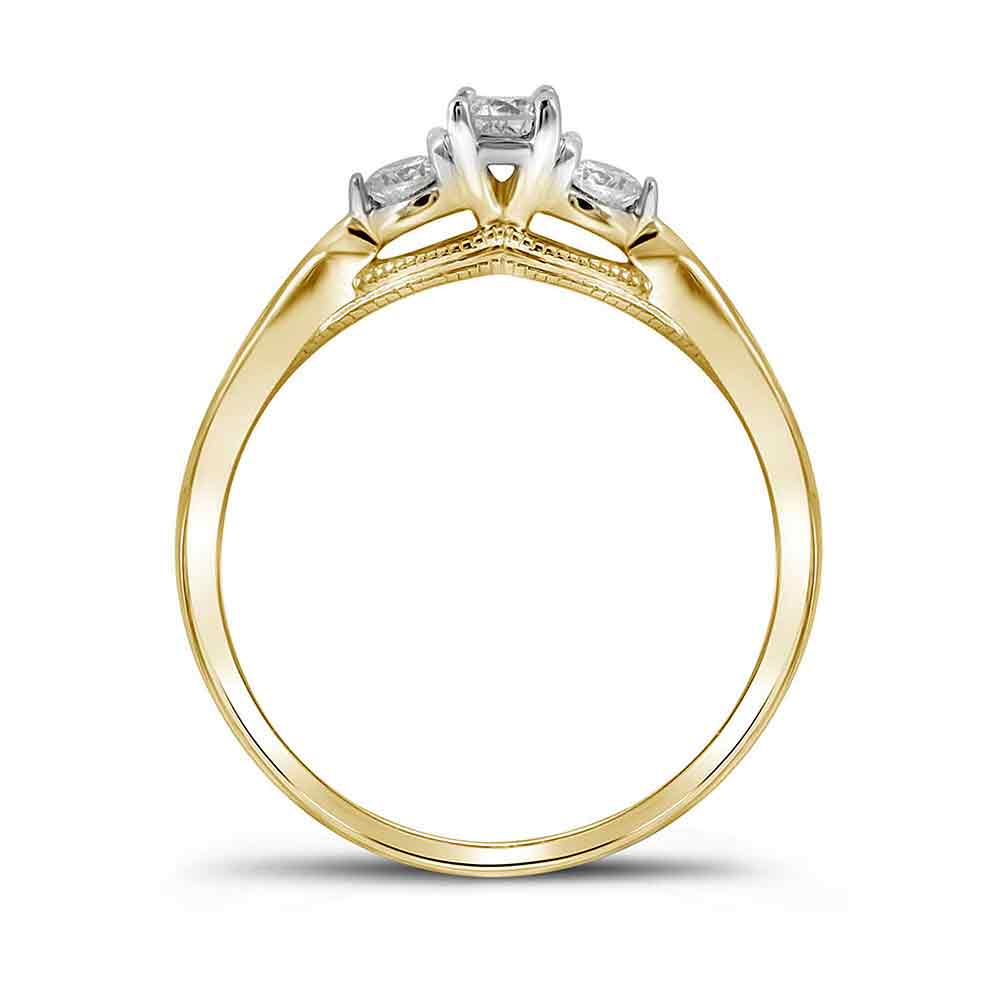10kt Yellow Gold Round Diamond 3-stone Bridal Wedding Engagement Ring 3/8 Cttw