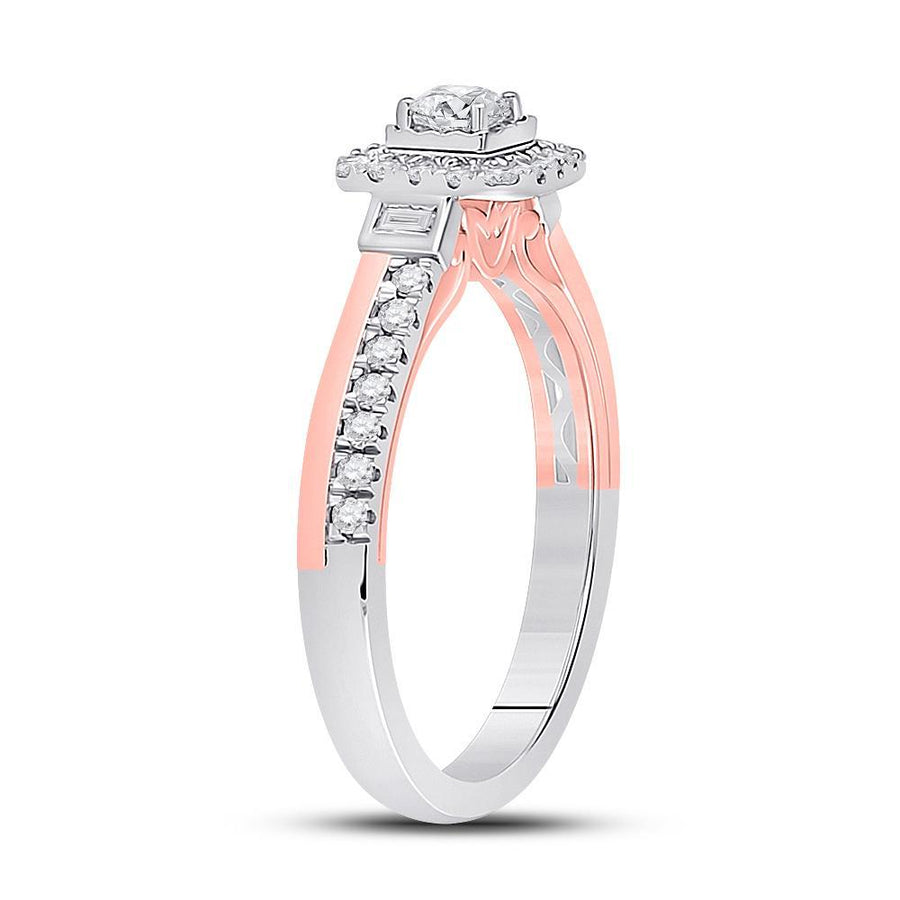 10kt Two-tone Gold Round Diamond Halo Bridal Wedding Engagement Ring 1/2 Cttw