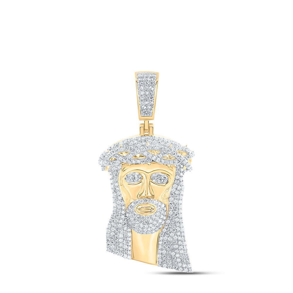 10kt Yellow Gold Mens Round Diamond Jesus Face Charm Pendant 5 Cttw