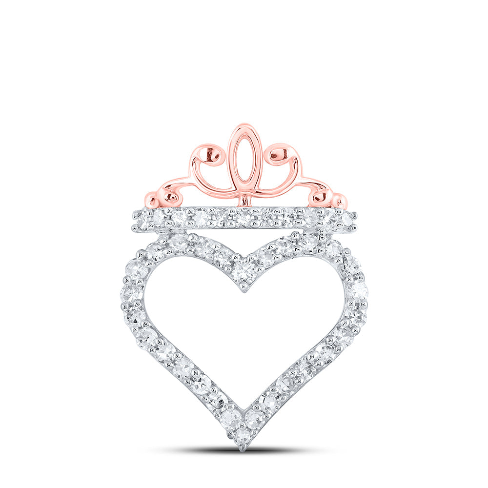 10kt Rose Gold Womens Round Diamond Crown Heart Pendant 1/4 Cttw