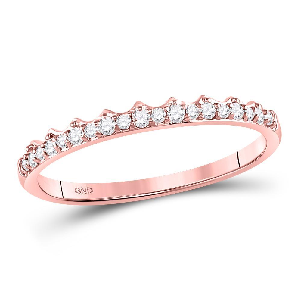 10kt Rose Gold Womens Round Diamond Slender Scalloped Stackable Band Ring 1/6 Cttw