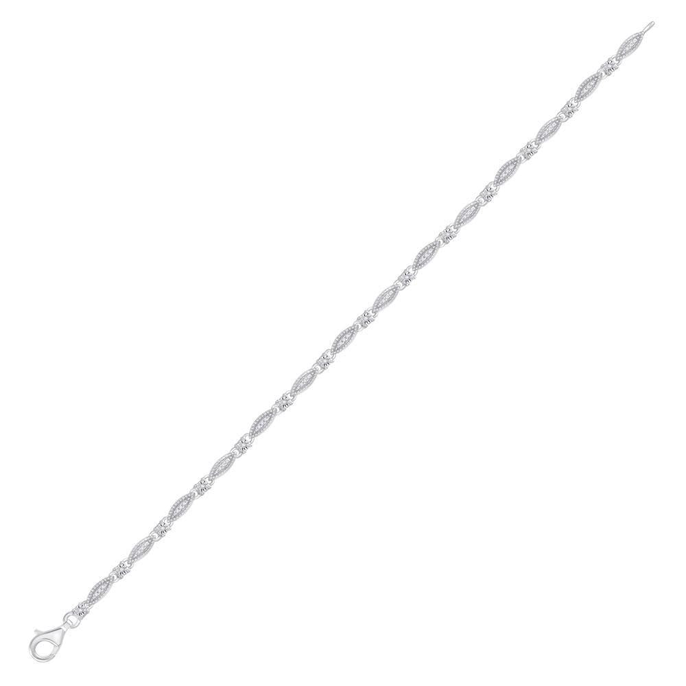 Sterling Silver Womens Round Diamond Fashion Bracelet 1/6 Cttw