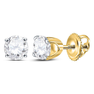 14kt Yellow Gold Womens Round Diamond Solitaire Earrings 5/8 Cttw