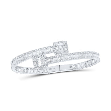 14kt White Gold Womens Round Diamond Square-accent Cuff Bangle Bracelet 8-1/4 Cttw