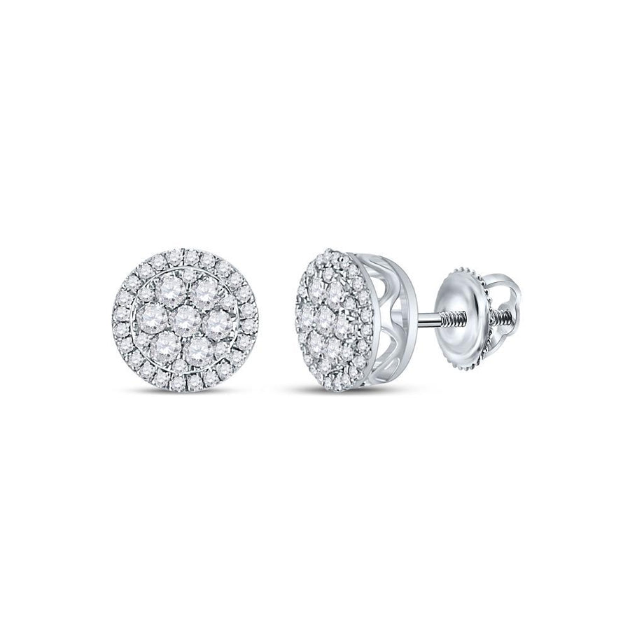14kt White Gold Womens Round Diamond Cluster Earrings 3/8 Cttw