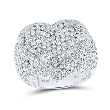 10kt White Gold Womens Round Diamond Heart Ring 3 Cttw