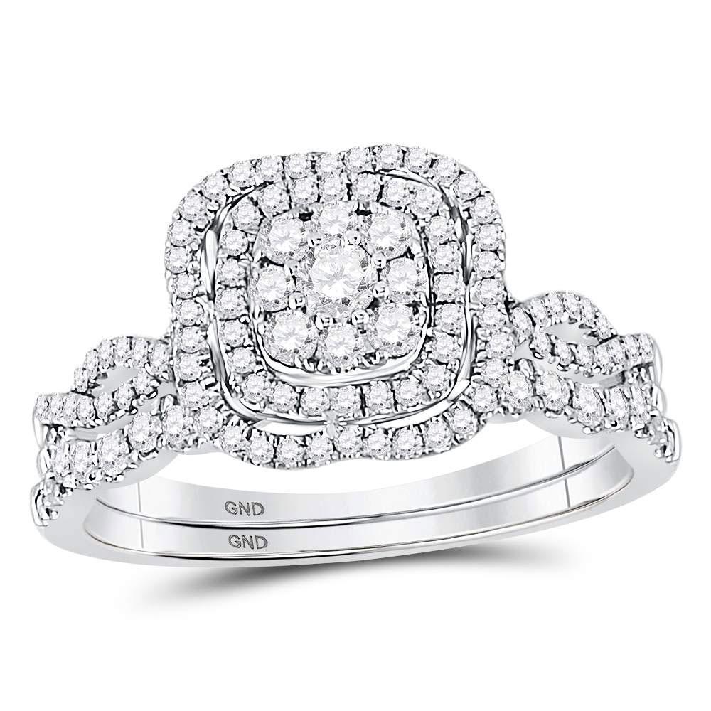 14kt White Gold Round Diamond Bridal Wedding Ring Band Set 5/8 Cttw