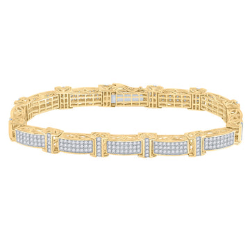 14kt Yellow Gold Mens Round Diamond Rectangle Link Bracelet 5-3/4 Cttw