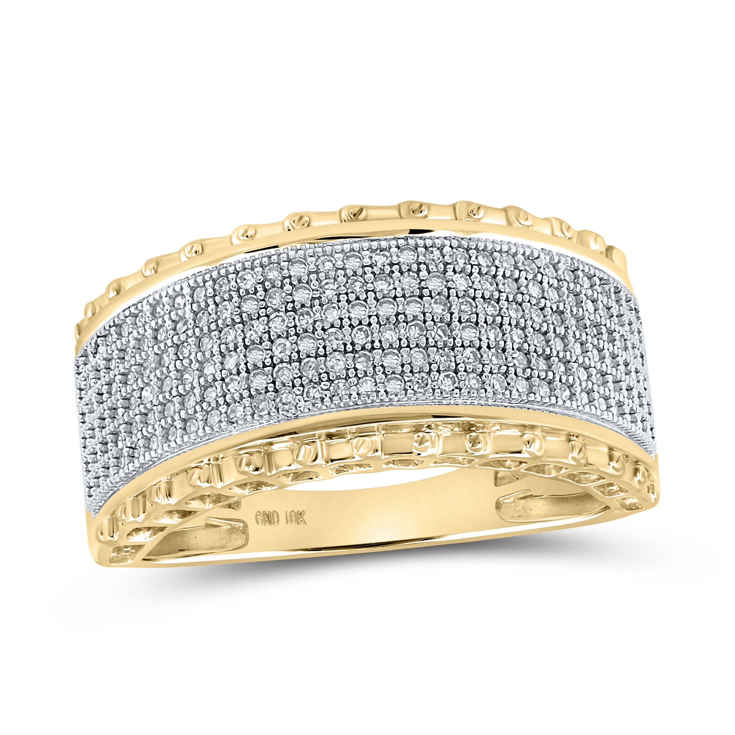 10kt Yellow Gold Mens Round Diamond Band Ring 1/2 Cttw