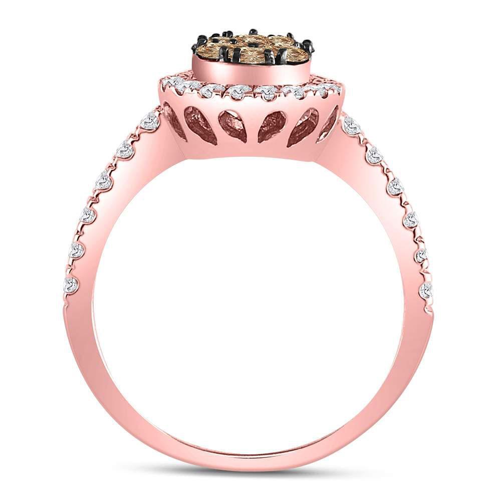 14kt Rose Gold Womens Round Brown Diamond Teardrop Cluster Ring 1 Cttw
