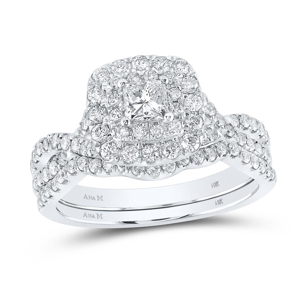 14kt White Gold Princess Diamond Halo Bridal Wedding Ring Band Set 1 Cttw
