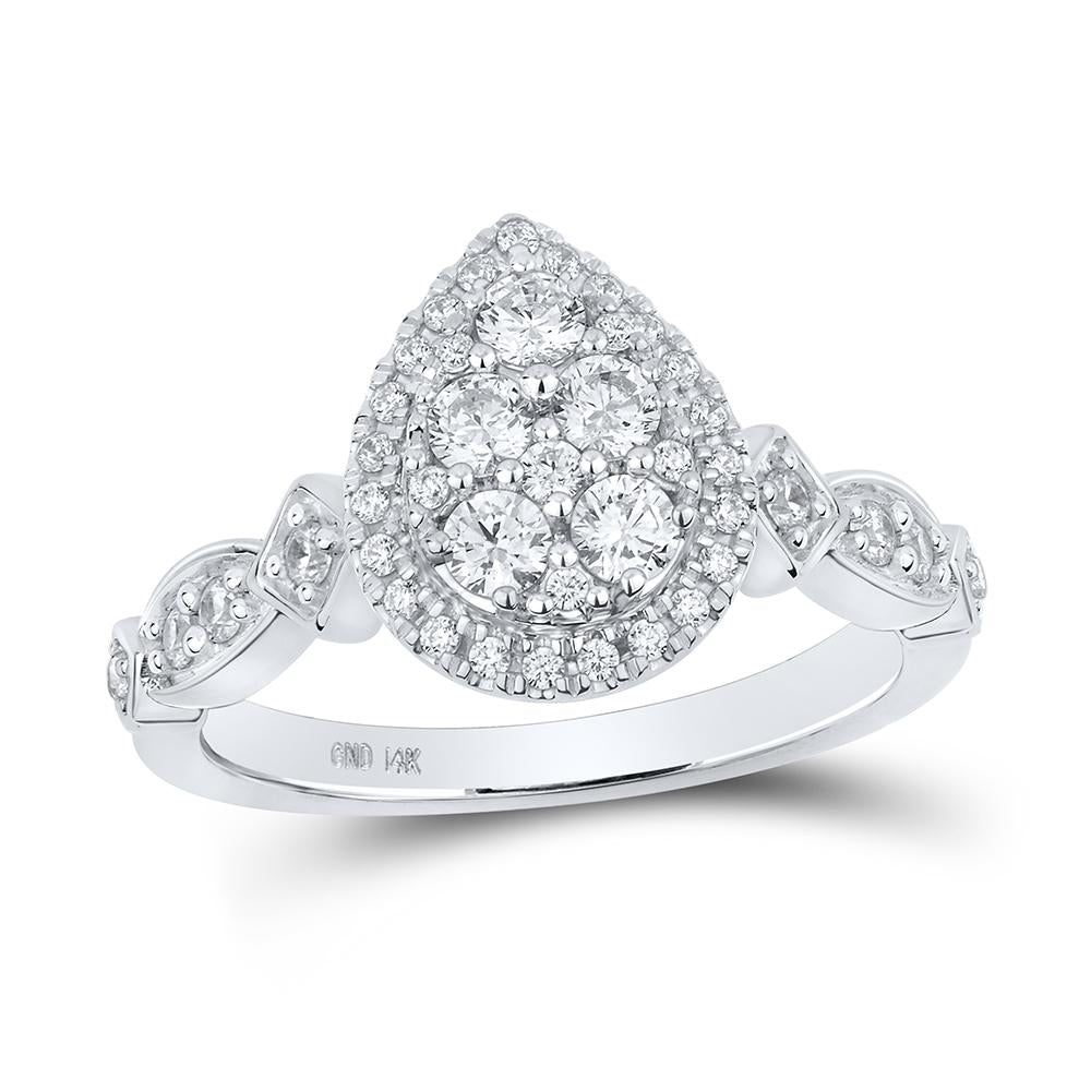 14kt White Gold Round Diamond Teardrop Bridal Wedding Engagement Ring 3/4 Cttw