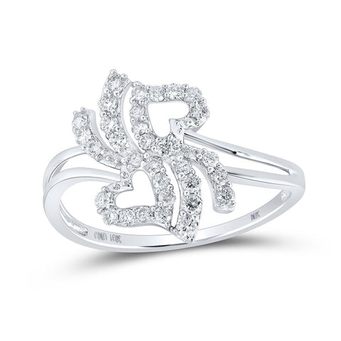 10kt White Gold Womens Round Diamond Heart Ring 1/3 Cttw