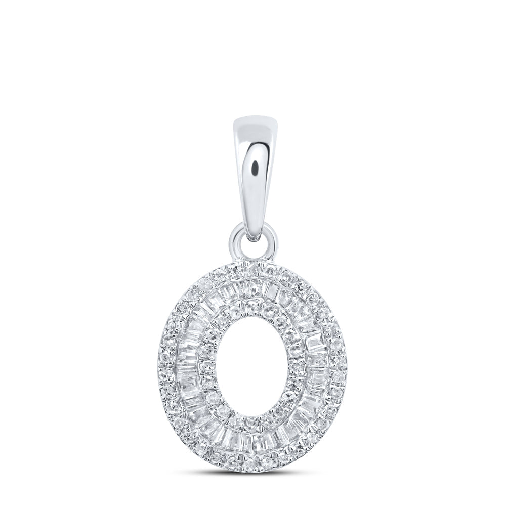 10kt White Gold Womens Baguette Diamond O Initial Letter Pendant 1/3 Cttw