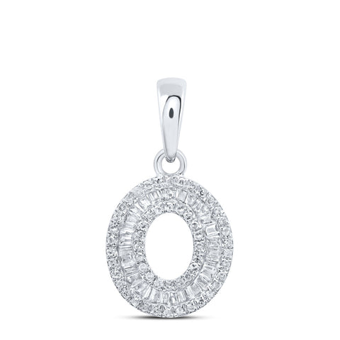 10kt White Gold Womens Baguette Diamond O Initial Letter Pendant 1/3 Cttw