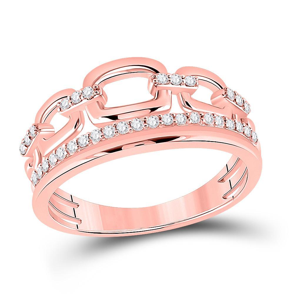 14kt Rose Gold Womens Round Diamond Chain Link Fashion Ring 1/4 Cttw