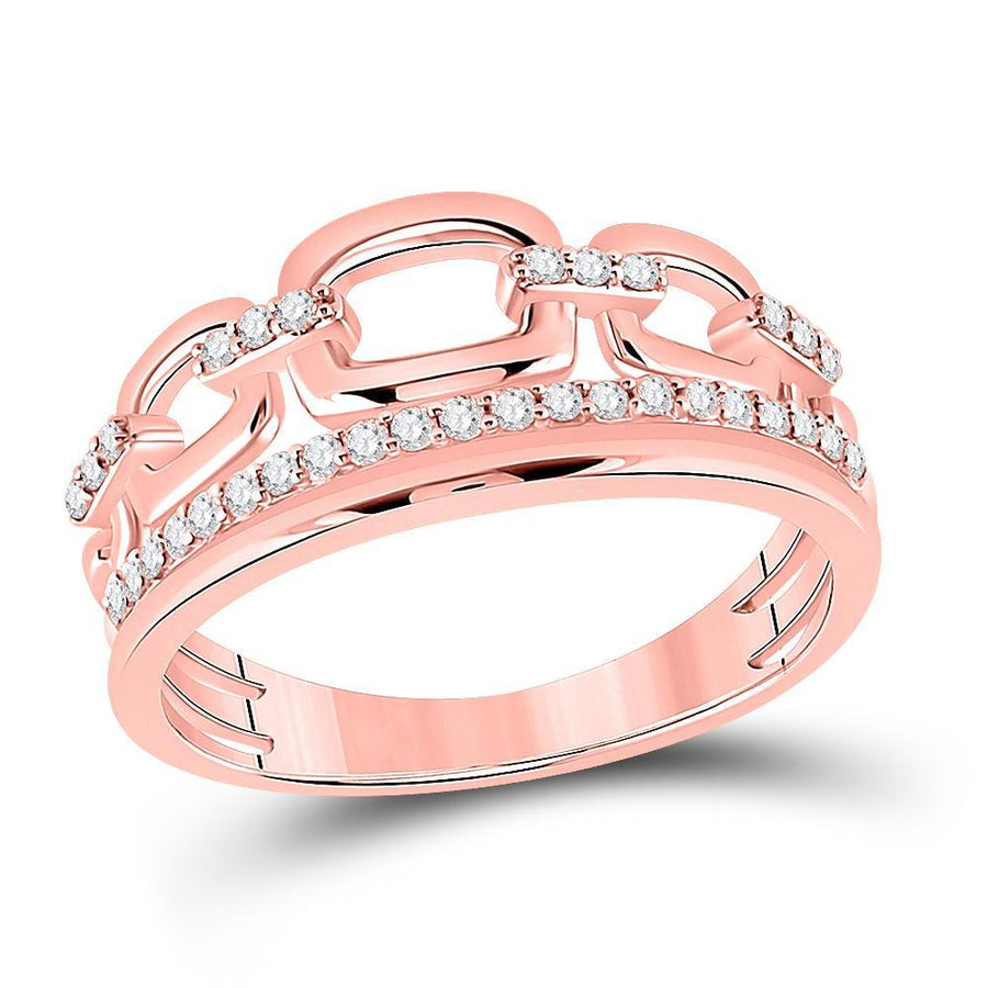 14kt Rose Gold Womens Round Diamond Chain Link Fashion Ring 1/4 Cttw