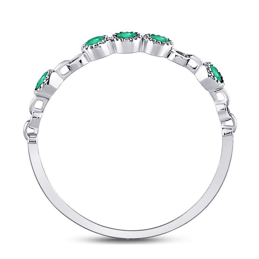 10kt White Gold Womens Round Emerald Dot Stackable Band Ring 1/20 Cttw