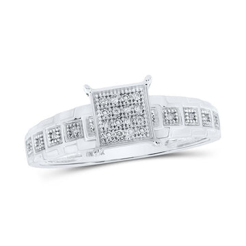 10kt White Gold Womens Round Diamond Square Ring 1/12 Cttw