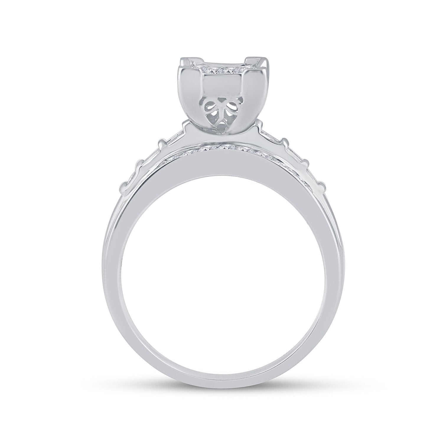 Sterling Silver Princess Diamond Cluster Bridal Wedding Engagement Ring 3/4 Cttw