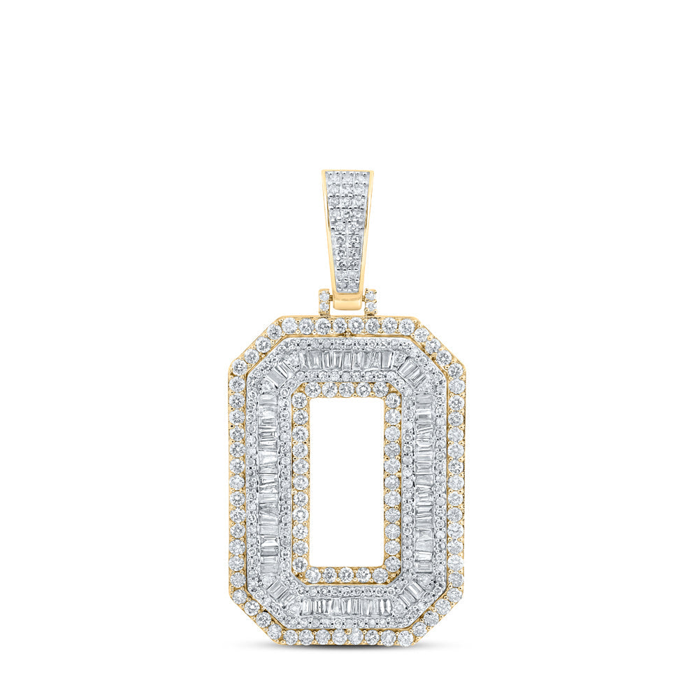 10kt Yellow Gold Mens Baguette Diamond O Initial Letter Charm Pendant 3-1/5 Cttw