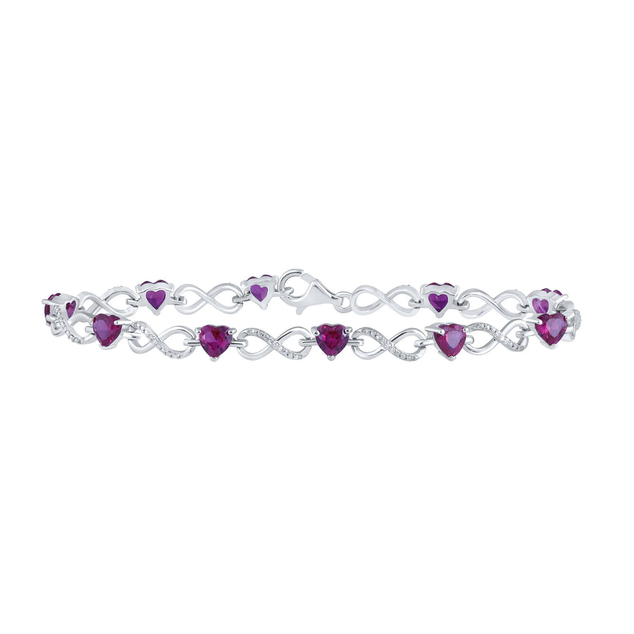 Sterling Silver Womens Heart Synthetic Ruby Diamond Infinity Bracelet 7 Cttw