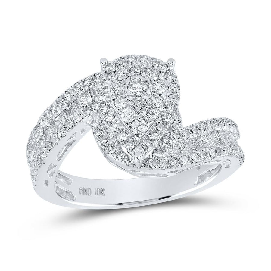 10kt White Gold Round Diamond Tear Bridal Wedding Engagement Ring 1 Cttw