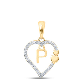 10kt Yellow Gold Womens Round Diamond P Heart Letter Pendant 1/10 Cttw