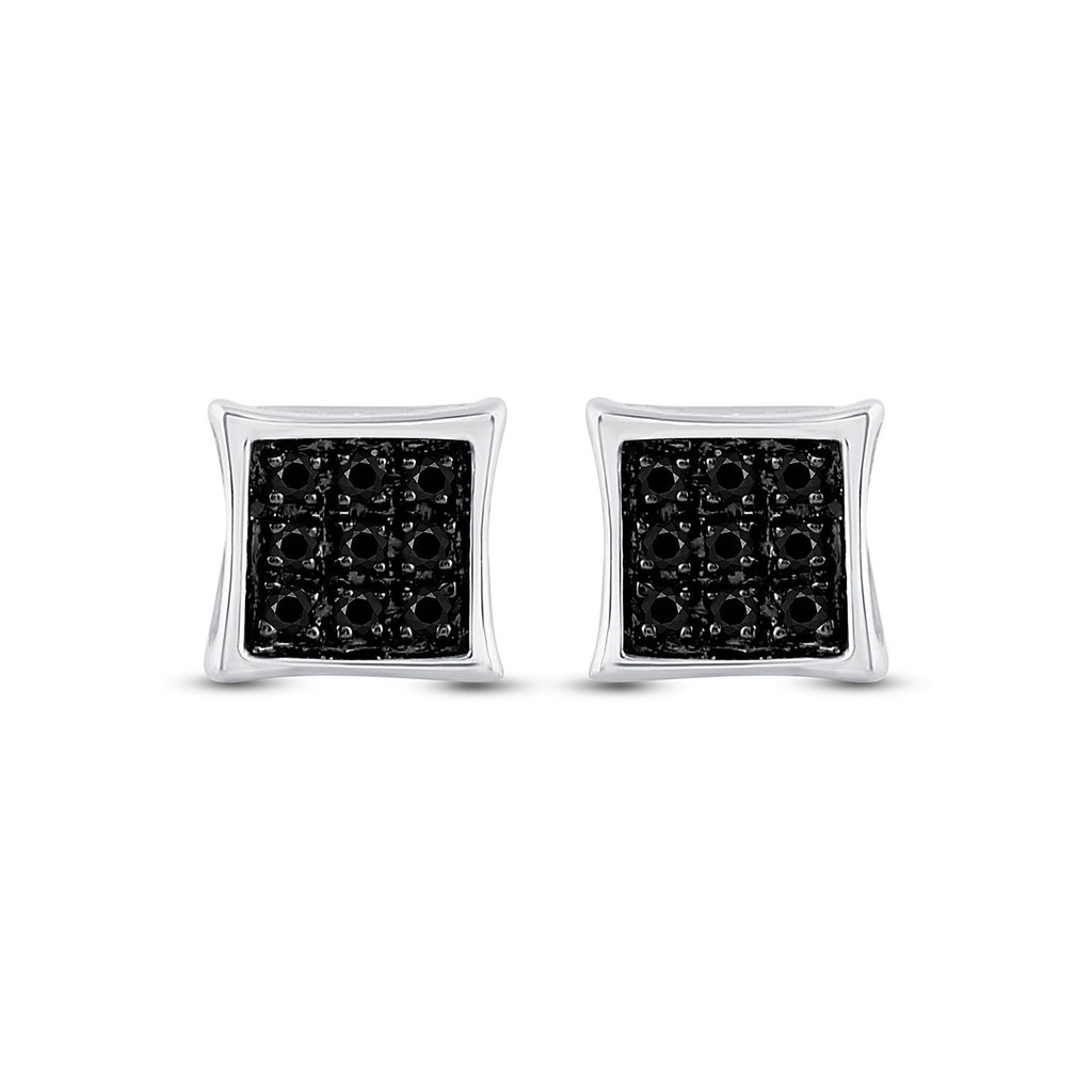 Sterling Silver Round Black Color Enhanced Diamond Square Earrings 1/20 Cttw