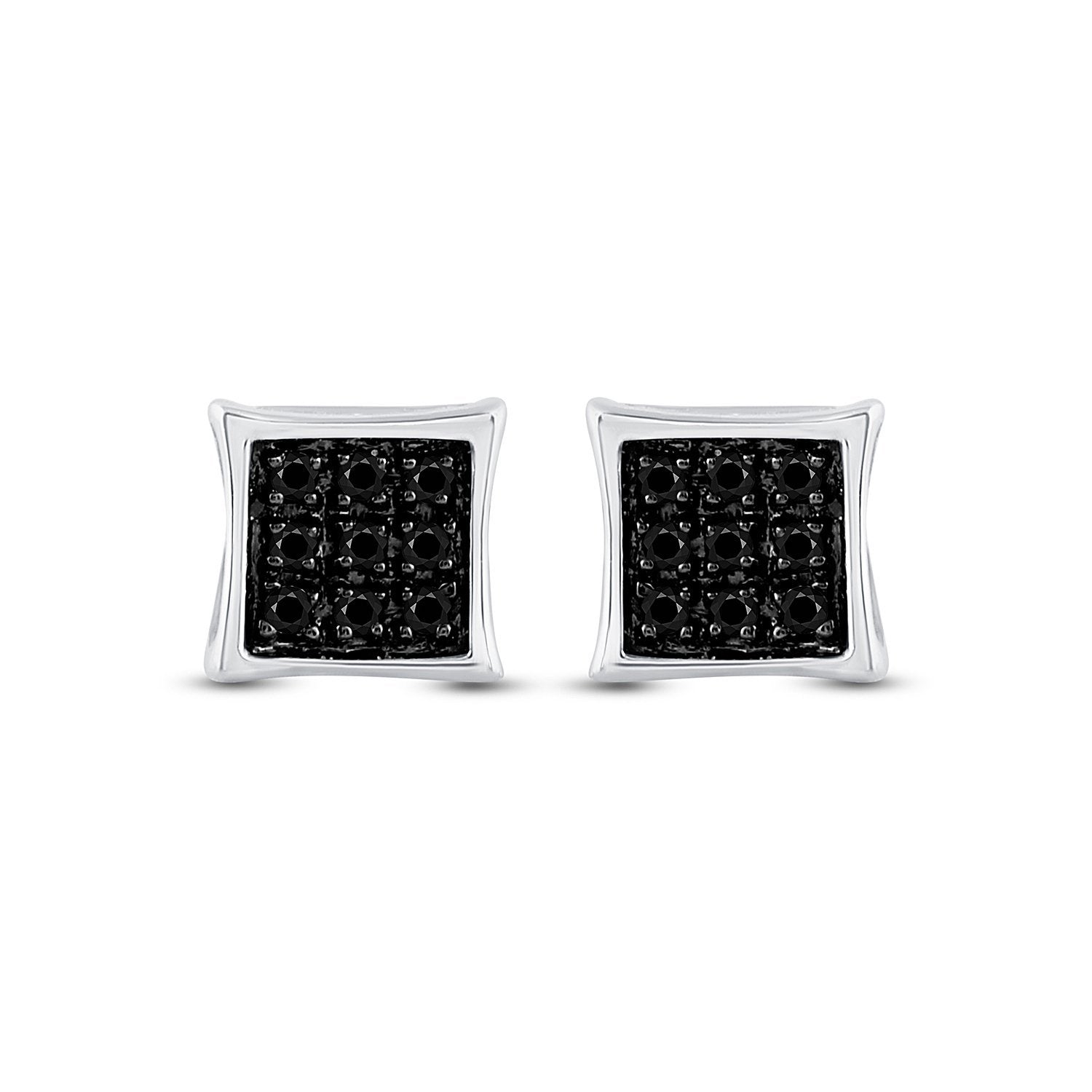 Sterling Silver Round Black Color Enhanced Diamond Square Earrings 1/20 Cttw