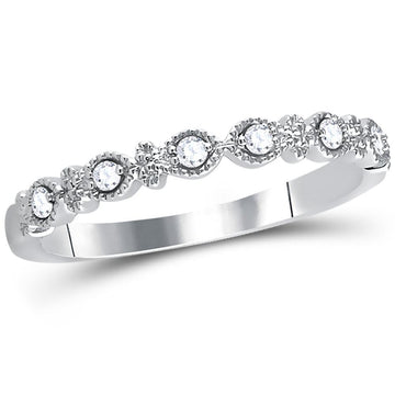 14kt White Gold Womens Round Diamond Milgrain Stackable Band Ring 1/10 Cttw
