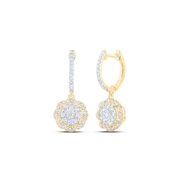 10kt Yellow Gold Womens Round Diamond Hoop Dangle Earrings 3/4 Cttw