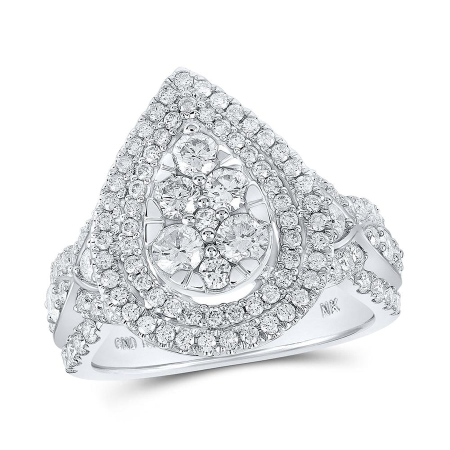 10kt White Gold Round Diamond Teardrop Bridal Wedding Engagement Ring 1-1/2 Cttw