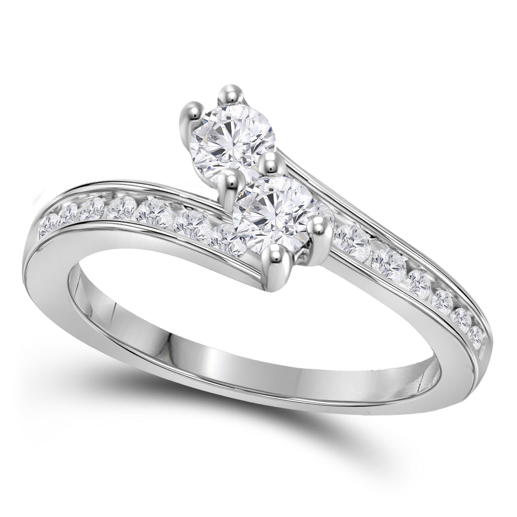 14kt White Gold Round Diamond 2-stone Bridal Wedding Engagement Ring 3/4 Cttw