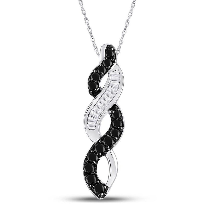 14kt White Gold Womens Round Black Color Enhanced Diamond Woven Infinity Pendant 1/3 Cttw