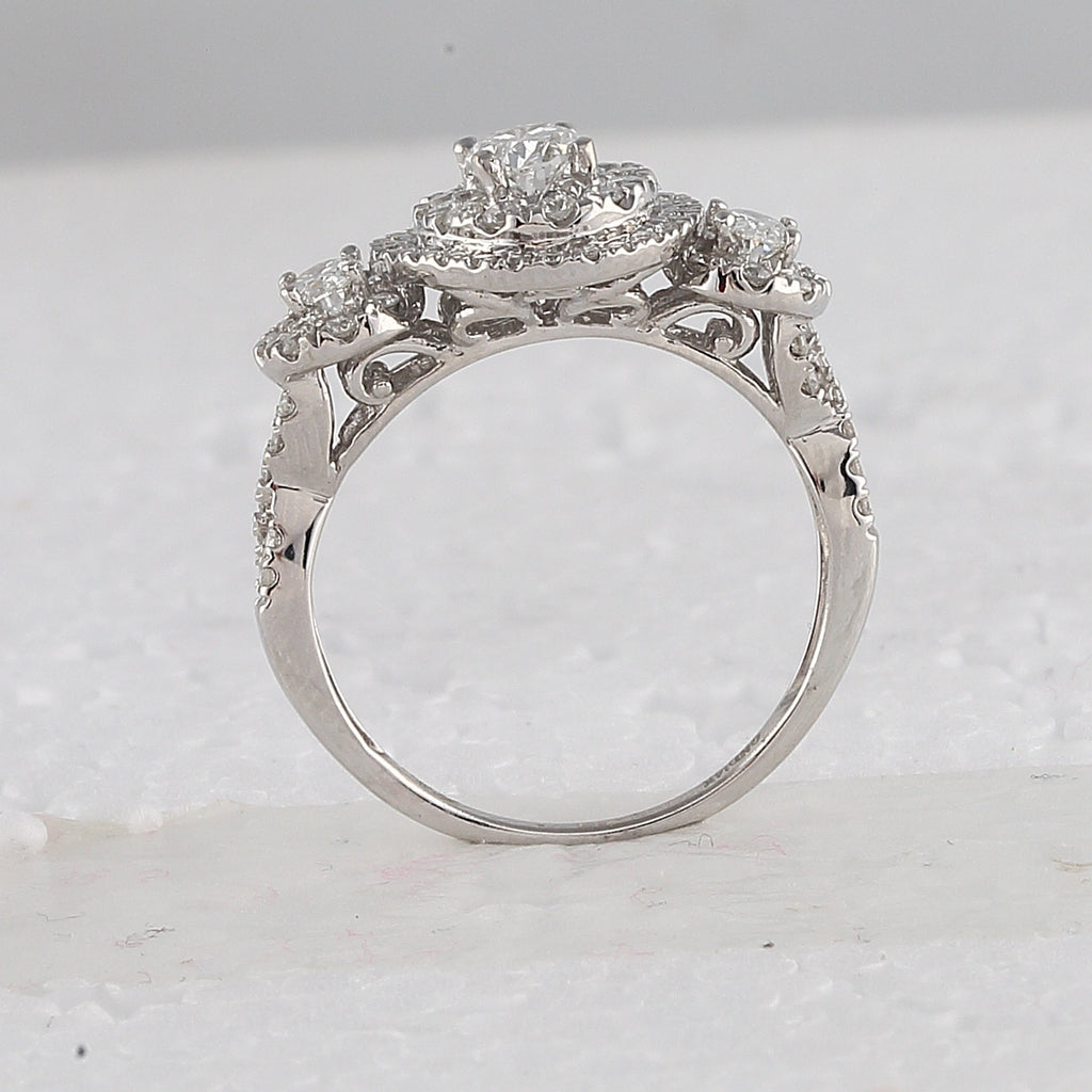 14kt White Gold Oval Diamond Halo Bridal Wedding Ring Band Set 1-1/2 Cttw