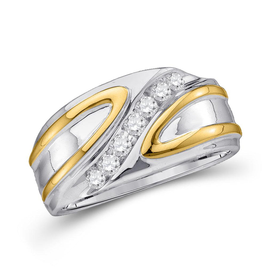 10kt Two-tone Gold Mens Round Diamond Diagonal Row Band Ring 1/4 Cttw