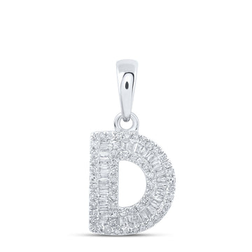 10kt White Gold Womens Baguette Diamond D Initial Letter Pendant 1/3 Cttw