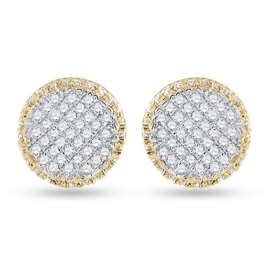 10kt Yellow Gold Round Diamond Circle Cluster Earrings 1/3 Cttw