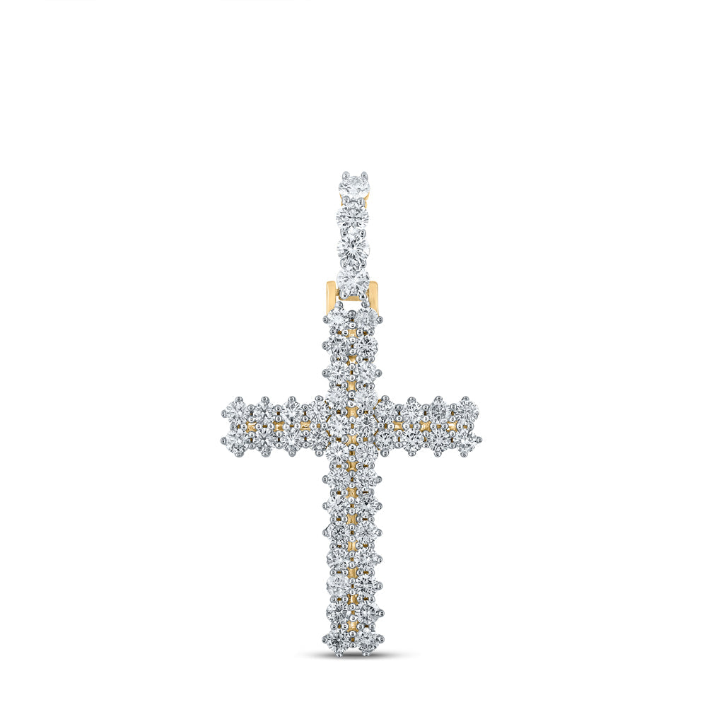 14kt Yellow Gold Mens Round Diamond Cross Charm Pendant 2-1/3 Cttw