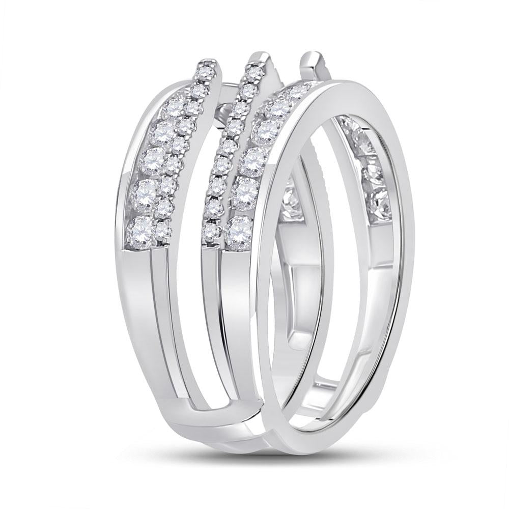 14kt White Gold Womens Round Diamond Wedding Wrap Ring Guard Enhancer 1 Cttw