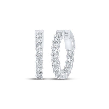 10kt White Gold Womens Round Diamond In Out Hoop Earrings 2 Cttw