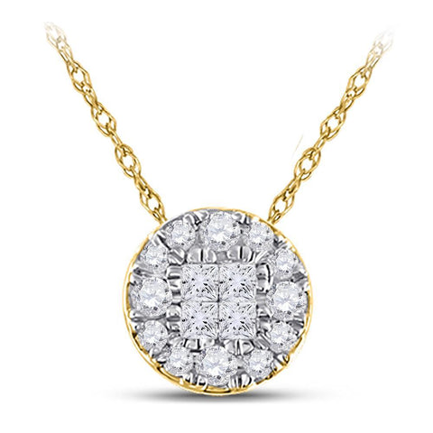 14kt Yellow Gold Womens Princess Diamond Fashion Cluster Pendant 1/4 Cttw