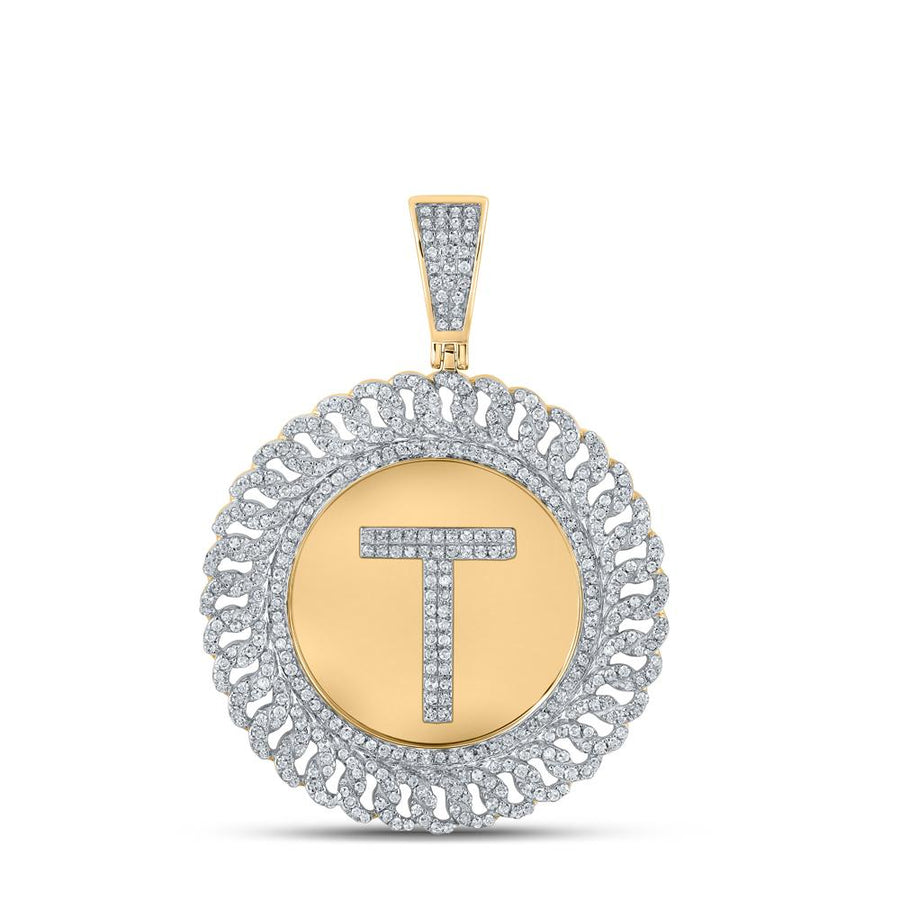 10kt Yellow Gold Mens Round Diamond Letter T Circle Charm Pendant 1-1/5 Cttw