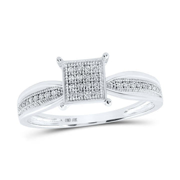 10kt White Gold Womens Round Diamond Square Ring 1/10 Cttw