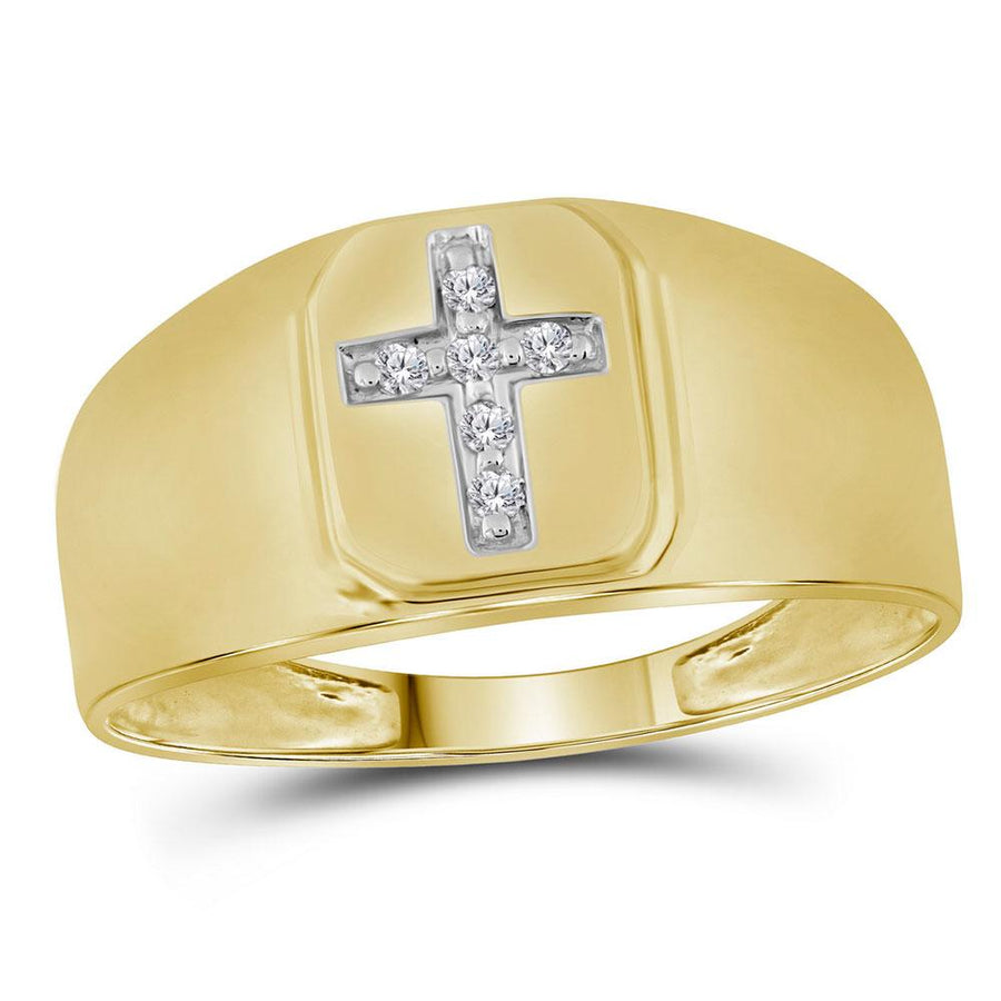 14kt Yellow Gold Mens Round Diamond Brushed Cross Band Ring 1/20 Cttw