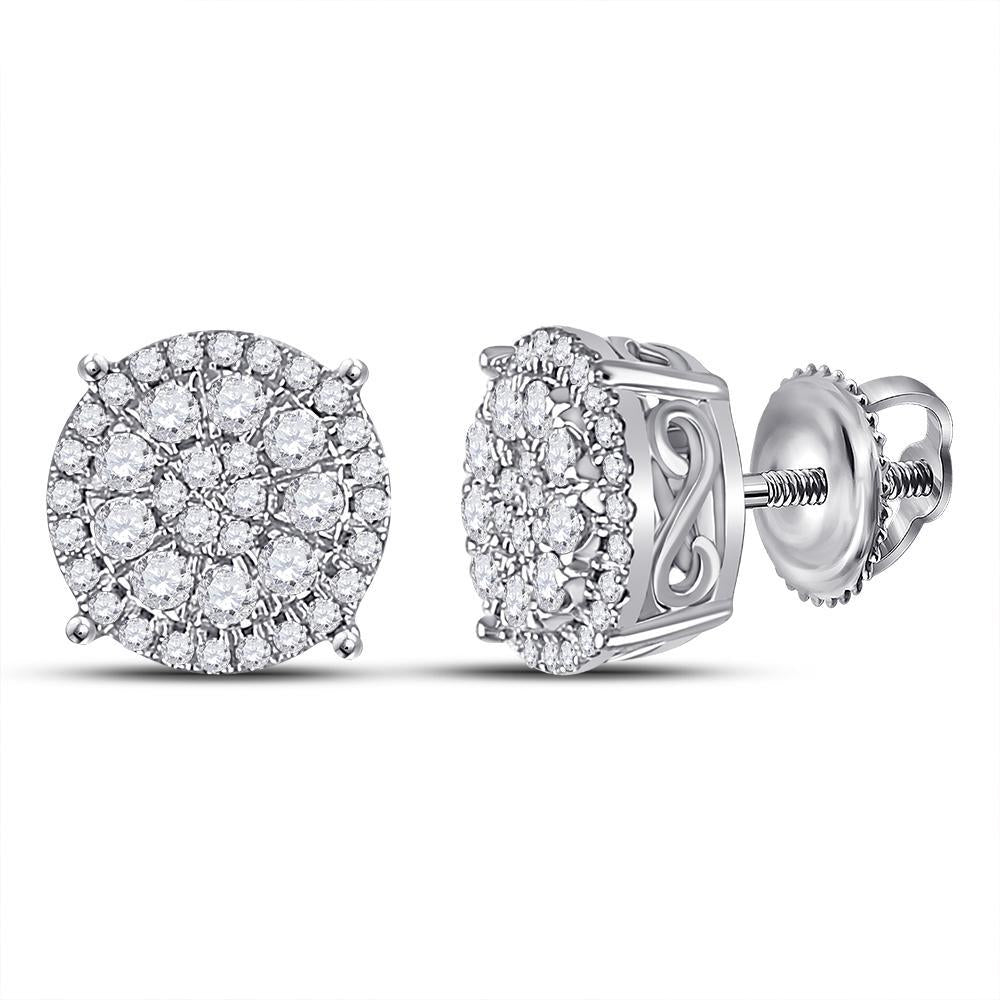 10kt White Gold Womens Round Diamond Circle Cluster Earrings 1/2 Cttw