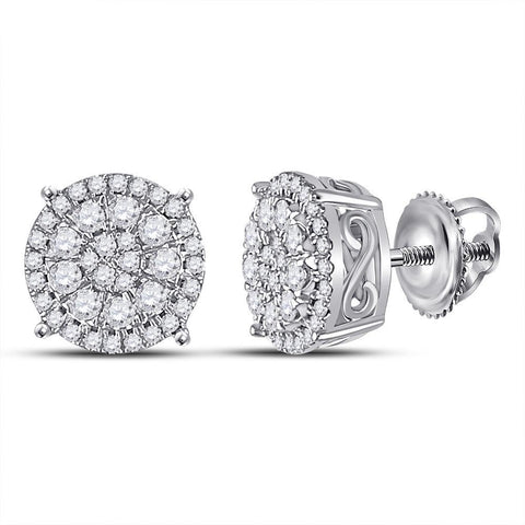 10kt White Gold Womens Round Diamond Circle Cluster Earrings 1/2 Cttw